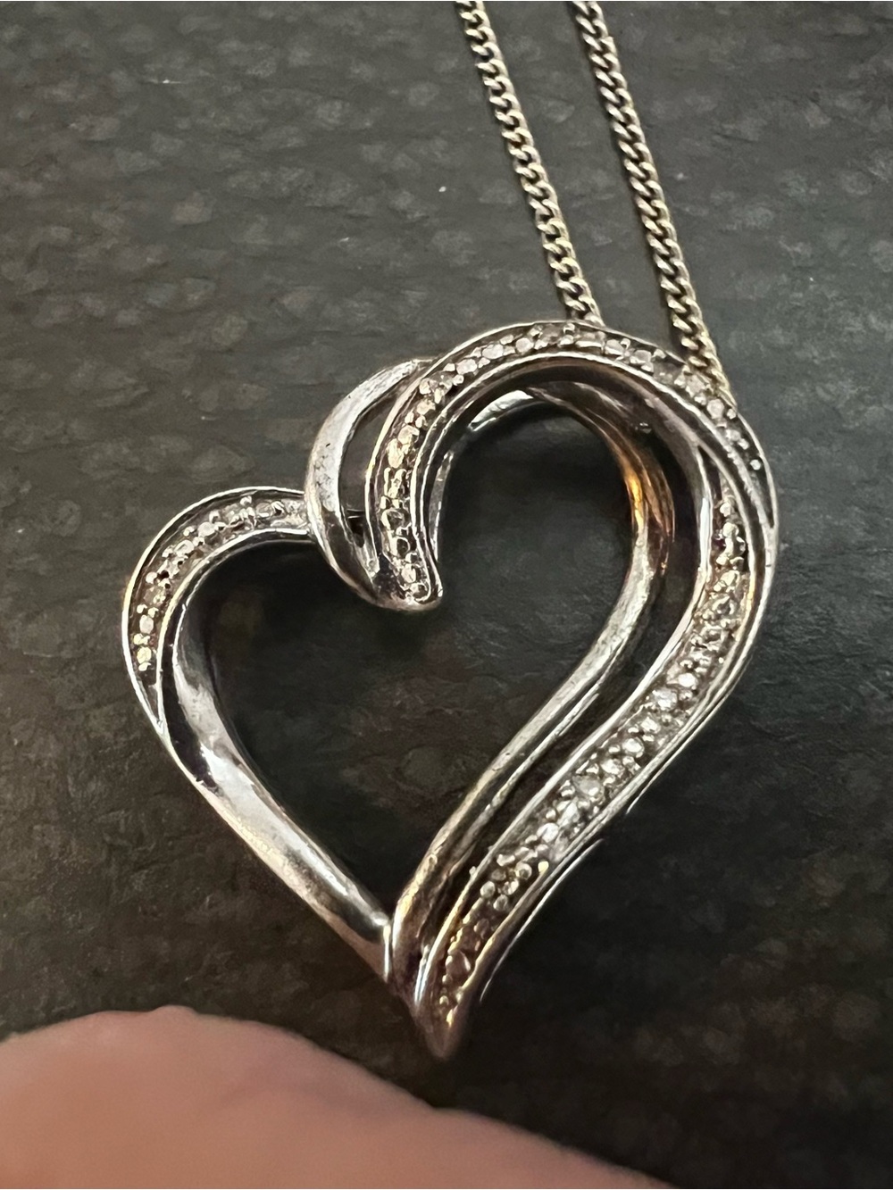 Sterling Silver Heart Pendant Necklace with Diamond Accents - Silver